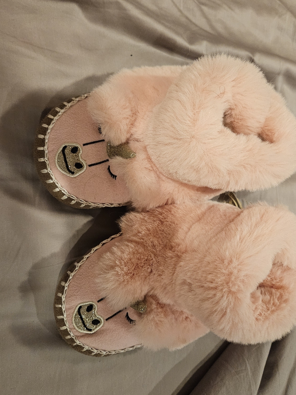 Hanna Andersson 13y-1y Pink Faux-Fur Kids Slippers with Unicorn Detail Nwot